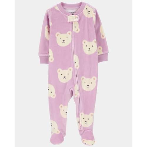 Baby Girl Bear Print Loose Fit Long-Sleeve Sleep & Play Pajamas - Purple | Carter's