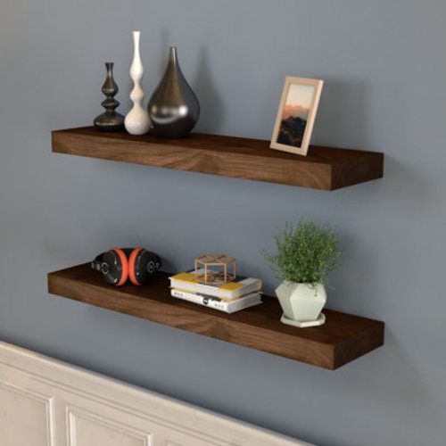Loon Peak® Chalissa 2 Piece Solid Wood Floating Shelf Set With Invisible Wall Mount Brackets | Wayfair
