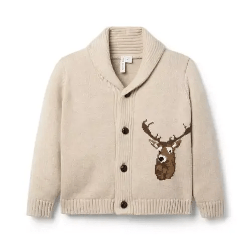 Boy Light Cocoa Heather The Cozy Deer Cardigan by Janie and Jack