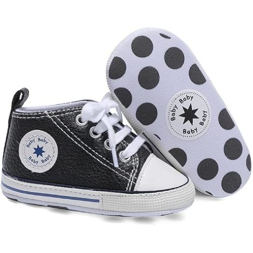 Baby Boys Girls Shoes,Infant Non-Slip PU Leather High Top Sneakers,Toddler Soft Rubber Sole First Walking Shoes 0-18 Months