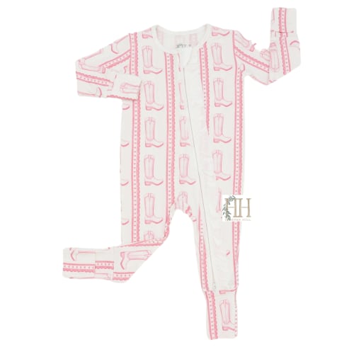 Girls Pink Heart Boot Ruffle Double Zipper Romper