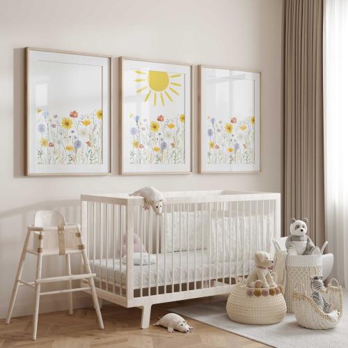 Wildflower Nursery Prints: Sunshine Garden Wall Decor, Set of 3