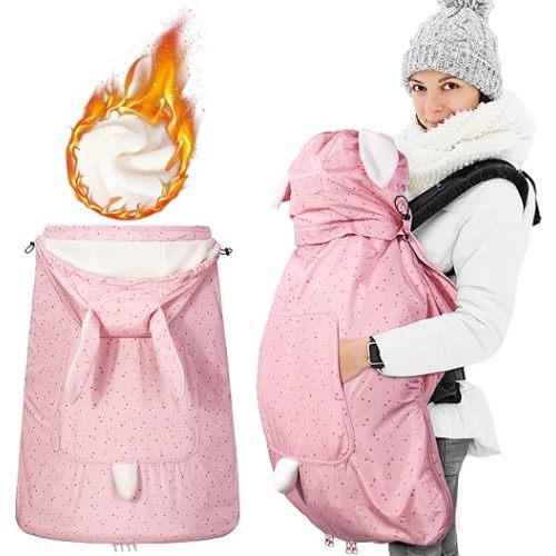 Orzbow Baby Winter Carrier Cover with Detachable Hood, Pink Rabbit