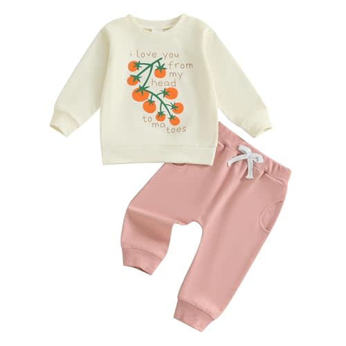 xkwyshop Toddler Baby Girl Fall Winter Outfit I Love You From My Head Tomatoes Long Sleeve Sweatshirt Pants 2Pcs Clothes Set