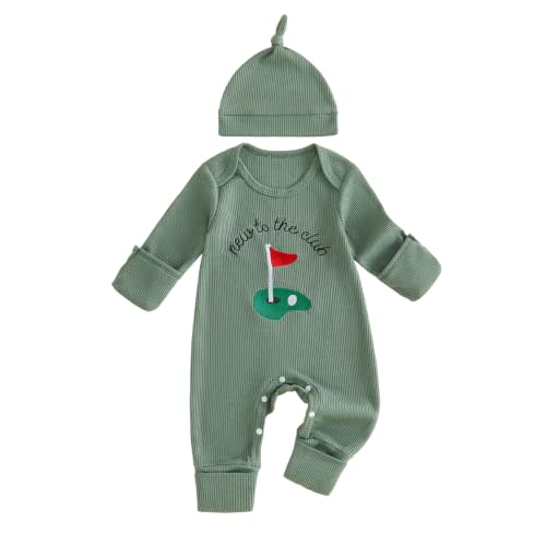 Newborn Baby Boy Fall Outfit Romper Jumpsuit Bodysuit Infant Clothes | Letter Embroidery Long Sleeve Crew Neck Winter Waffle Bodysuit