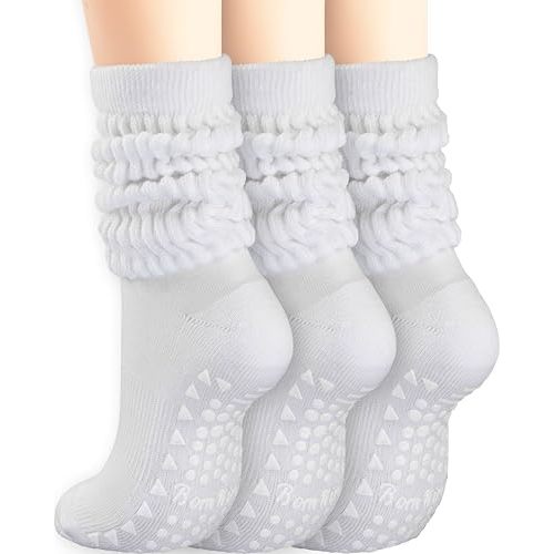 Pilates Socks with Grips for Women Yoga Grippy Slouch Scrunch Sock
