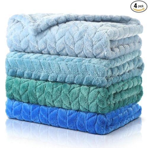 Frienda 4 Pcs Baby Fuzzy Blanket Fluffy Baby Blanket for Boys Girls Soft Warm Infant Newborn Toddler Receiving Nursery Bed Supplies, 32 x 24 Inch(Blue Color)