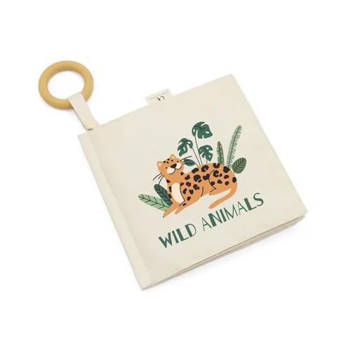 Wild Animals Soft Baby Book with Teething Ring, Educational Cloth Book, Jungle Theme