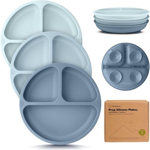 KeaBabies Suction Plates for Baby, Toddler - 3-Pack 100% Silicone Toddler Plates with Suction, Divided, BPA-Free Baby Led Weaning Essentials for Kids, Dishwasher, Microwave Safe, Durable (Alps)