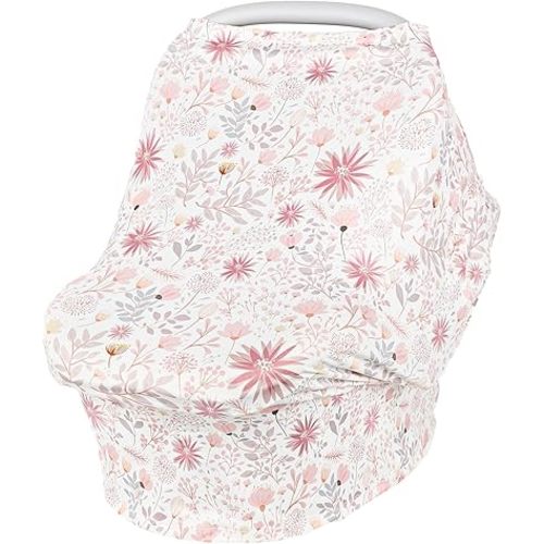 Baby Car Seat Cover for Boys Girls, Breathable Infant Carseat Canopy, Summer Lightweight Sunshade Carrier Cover for Newborn, Nursing Cover & Shopping Cart Cover, Pink Floral
