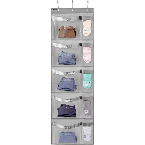 Weekly Kids Clothes Organizer Day of Week School Clothing Storage Monday to Friday Hanging Closet Organizer (GREY)