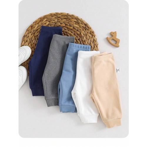 5pcs Newborn Baby Boy/Girl Casual Solid Color Elastic Waist Pants, Autumn/Winter | SHEIN USA