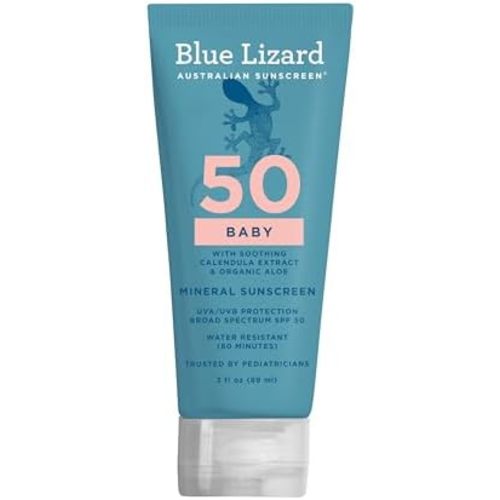 BLUE LIZARD Baby Mineral Sunscreen with Zinc Oxide, SPF 50+, Water Resistant, UVA/UVB Protection with Smart Cap Technology - Fragrance Free, 3 Ounce Tube