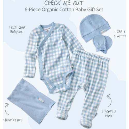CHECK ME OUT BABY 6-Piece Gift Set, Blue Check - butterblu | Maisonette