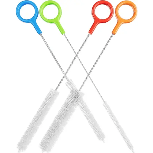 Heavy Duty Cleaning Brushes Set of 4 - Extra Long Straw Cleaners for Metal and Plastic Reusable Drinking Straws, to Clean Small Spaces, Sippy Cups, Water Bottles - Sturdy Hard Brush Bristles