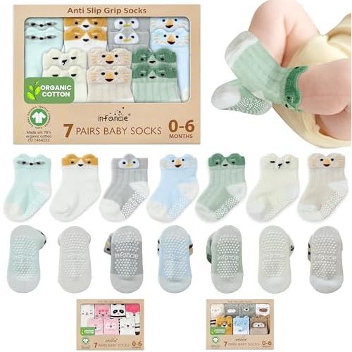 Organic Cotton GOTS Certified Baby Socks 0-6 Months Soft for Infants Breathable, Newborn Socks Animal Design