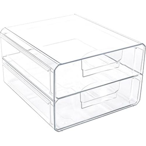 Clear Stackable Storage Drawers,Acrylic Makeup Drawer Organizer with 2 Drawers,Stackable Storage Bins for Skincare,Cosmetics,Beauty Supplies,for Vanity,Bathroom,Kitchen Countertop,Pantry Organization