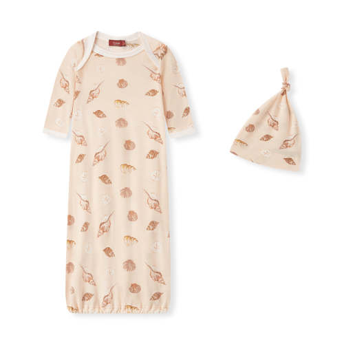 Seashells Bamboo Newborn Gown & Hat Set