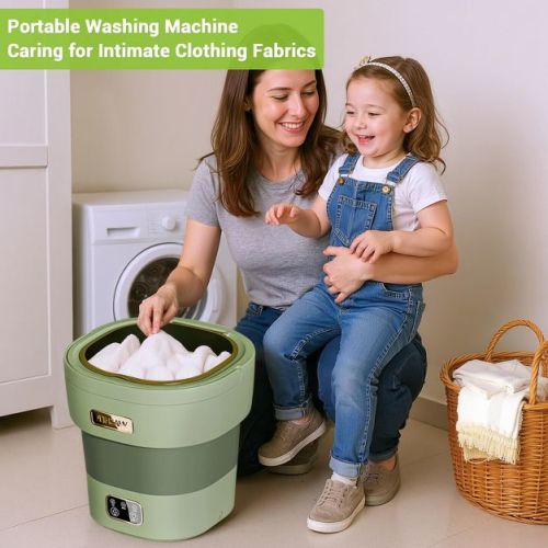12L Portable Washing Machine, Foldable Mini Washer with with 4 Modes and Spin Basket Deep Cleaning Green