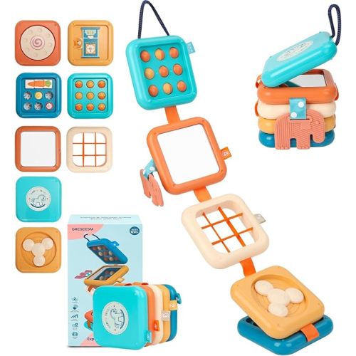 GRESEESM Montessori Busy Board for 1 Year Old, Toddlers Travel Toys for Ages 1–3, Sensory Activity Board for Airplane and Car, Baby Gifts for Boys Girls, Easter Basket & Stocking Stuffers