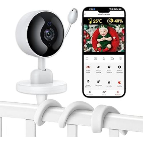 Tuya - Monitor de bebé con cámara y audio, cámara de video para interiores con WiFi 2K con soporte, detección de movimiento y llanto, sensor de temperatura y humedad, visión nocturna, audio