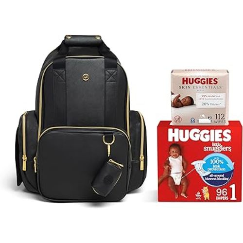 Bundle of Huggies Diaper Bag + Little Snugglers Baby Diapers+ Skin Essentials Baby Wipes