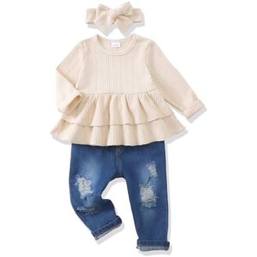 Renotemy Baby Girl Clothes Toddler Girl Clothes Outfits Infant Clothing Jeans Pants Set Cute Clothes Set for Girls