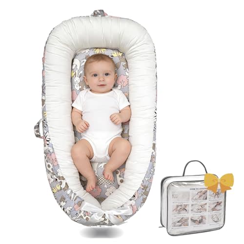 Infant Support Cushion-Breathable and Soft Organic 100% Cotton, Portable Tummy Time Mat with Removable Support Cushionr Cover, Floor Baby Support Cushion for Newborn - Sheep Monkey