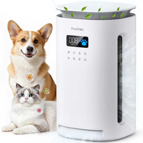 Air Purifier for Pets, Real-Time Air Quality, 99.23% Odor Removal, 4-Sided Wider Inlet Filter, Low Noise Sleep Mode Provirtec AP-12