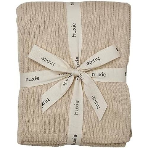 Knitted Organic Cotton Baby Blanket- Swaddle Blanket, 30" x 40" Soft Receiving Blanket for Newborn (Ribbed - Fog)