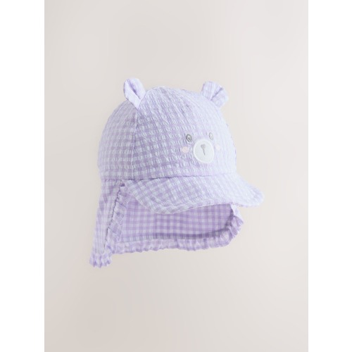 Purple Gingham Baby Embroidered Bear Legionnaire Hat