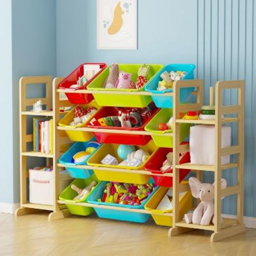 Toy Storage Organizer , Kids Bookshelf and Bin Shelf for Bedroom, Playroom Organization and Decor