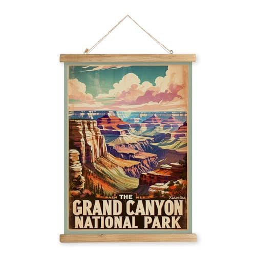 XIAOAIKA Vintage Grand Canyon National Park Travel Poster with Wooden Scroll Frame – Holiday Decoration or Gift for Living Room, Bedroom, Office Wall Decor, Retro Art Print 16 x 23 Inches