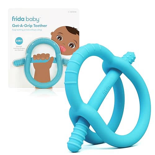 Frida Baby Get-A-Grip Silicone Baby Teether for Teething Relief, Deep Blue | 100% Food-Grade Silicone Teething Toy for Infants Ages 0-6, 12, and 18 Months, BPA-Free and PVC-Free