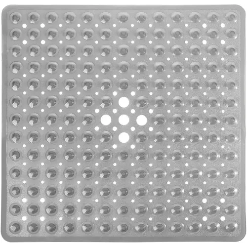 Yimobra Shower Bathtub Mat Non Slip, 21x21 Inch, Soft Square Bath for Tub with Suction Cups and Drain Holes, Stall Floor Mats Bathroom, Machine Washable, Bathroom Accessories, Clear Gray