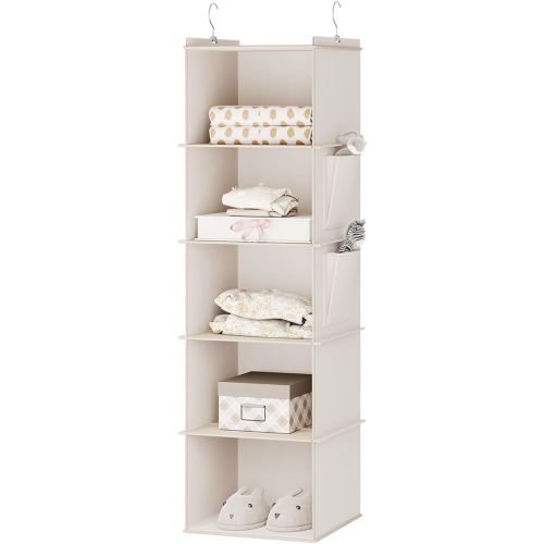 YOUDENOVA Hanging Closet Organizer, 5-Shelf Closet Hanging Storage Shelves, Beige