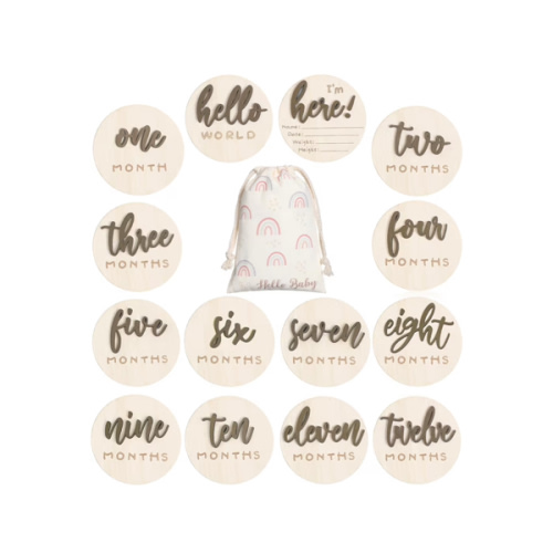 3D Baby Milestone Wooden Circles Hello World Newborn Sign 7 Pack Double Sided Monthly Milestone Cards Sign Baby Announcement Sign for Newborn Shower Photo Props(Brown)