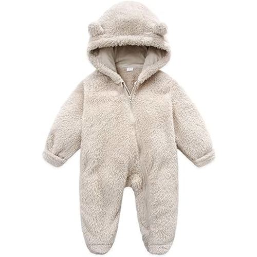 Happy Cherry Traje de nieve para bebé recién nacido, con forro polar, cálido con capucha, color beige, 3-6 meses