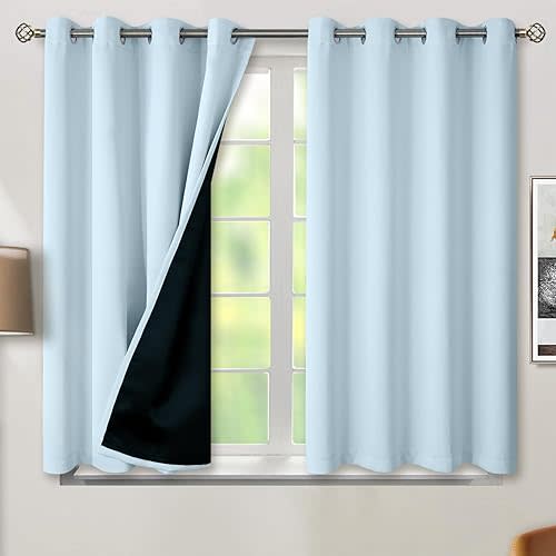 BGment Baby Blue 100% Blackout Curtains for Kids Bedroom 45 Inch Length, Thermal Insulated Full Light Blocking Grommet Noise Cancelling Small Window Curtains for Nursery 2 Panels Each 52 Inch Wide