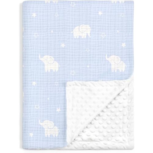 Elephant Baby Blankets for Boys Girls, Soft Nursery Minky Blankets with Muslin and Dotted Fleece Back 30x40 inches, Receiving Bed Quilt for Newborn, Infants, Toddlers