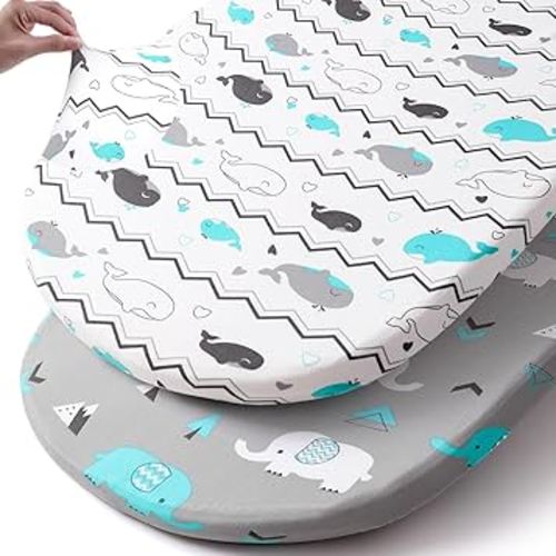 Stretch Fitted Bassinet Sheet Set BROLEX 2 Pack Cradle Sheets for Bassinet Pad/Mattress,Unisex Boys Girls,Ultra Soft,Elephant Whale