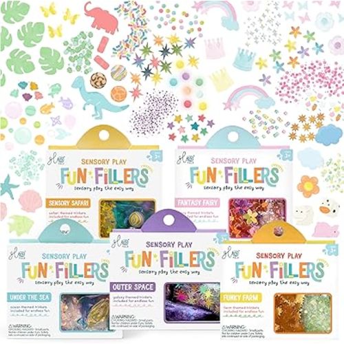Glo Pals Fun Fillers Sensory Play Accessories Pack, Themed Accessories for Sensory Bins (Epic Adventures – Fairy, Farm, Safari, Sea + Space)