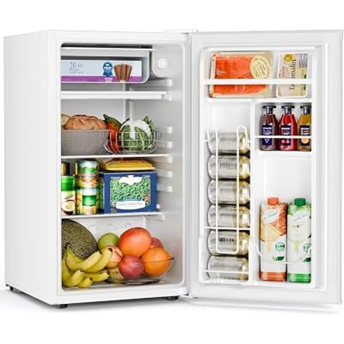 COWSAR 3.2 Cu.Ft Mini Fridge with Freezer, Freestanding Compact Refrigerator with Reversible Door & 7-Speed Thermostat, Small Fridge for Office, Apartment, Gameroom (WHITE)