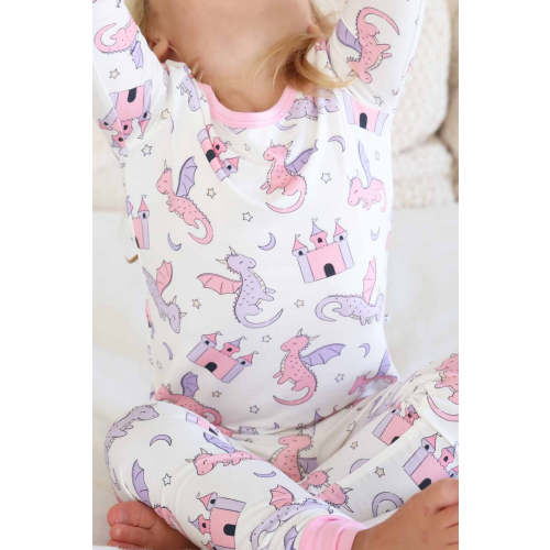 Dragon Adventure Two Piece Bamboo Pajamas in Pink | Caden Lane