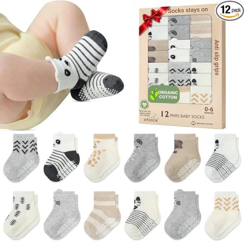 GOTS Organic Cotton Blend 12 Baby Boy Socks 0-6 M Registry & Shower Gift