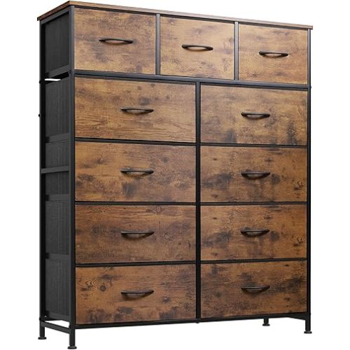 WLIVE Tall Dresser for Bedroom, 11 Drawer Chest of Drawers, Rustic Brown