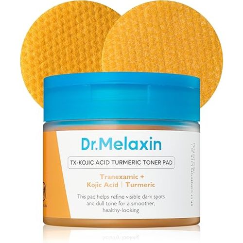 Dr.Melaxin TX Kojic Acid Turmeric Toner Pads with Tranexamic Acid, Brightening Toner Pad for Pigmentation & Dark Spot Care, Gentle Keratin Care for Radiant Skin, Korean Skincare, 70 Sheets