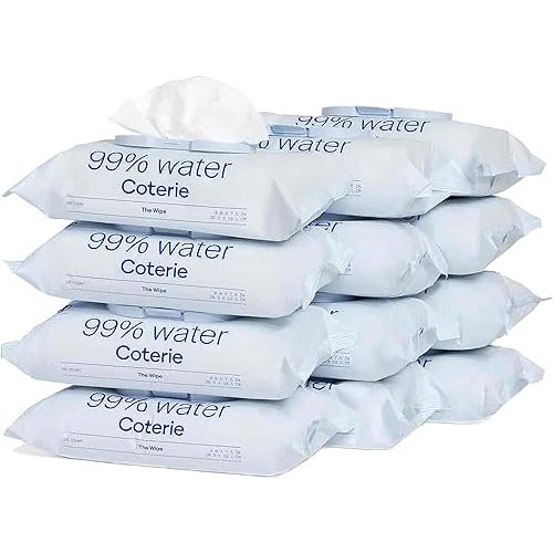 Coterie Baby Wipes for Sensitive Skin, Plant-Based and Plastic-Free Fibers, 99% Water, Hypoallergenic, pH Balanced, Unscented, Clean and Gentle Baby Essentials, 12 Pack, 672 Count