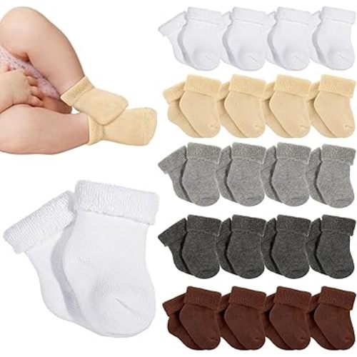 Janmercy 20 Pair Preemie Socks Baby Boy Girls Newborn Premature Terry Cotton Socks for Unisex Baby