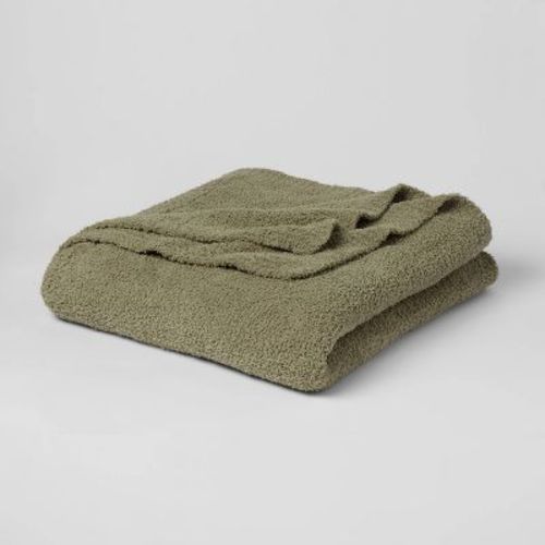Full/Queen Cozy Chenille Bed Blanket Restful Green - Threshold™: Midweight, Knitted, Machine Washable